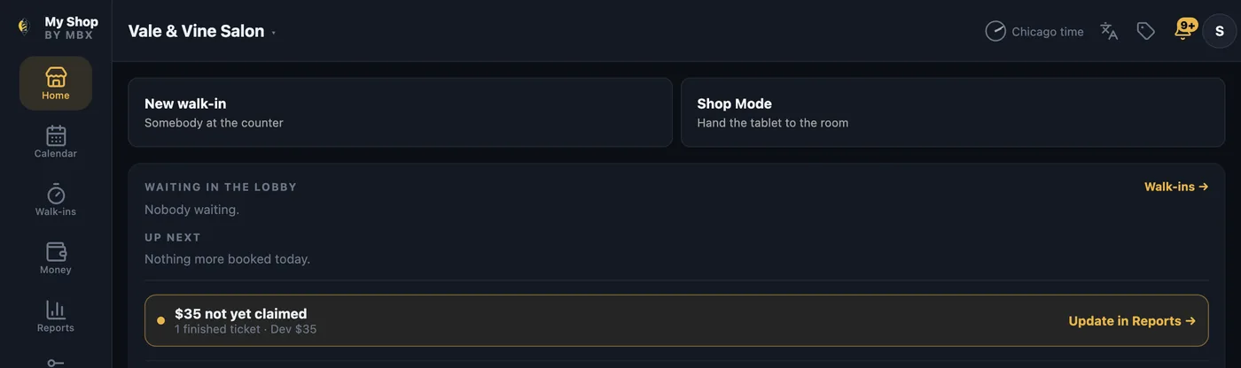 The My Shop by MBX floor: walk-ins, the lobby and shop mode